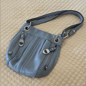 B. Makowsky Gray Shoulder Bag with Silver Accents